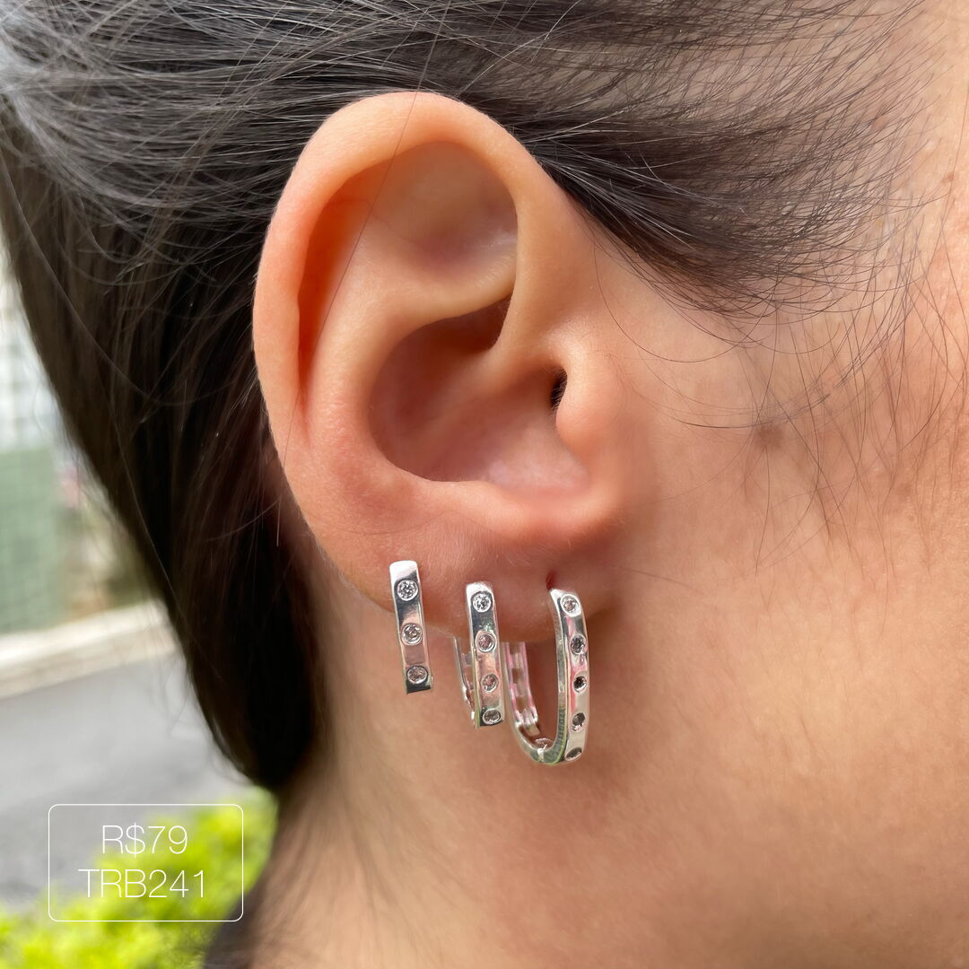 Trio de Argola 5/4/3 Zirc Cravejado Cristal Prateado